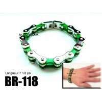 Br-118, Bracelet  chaîne vert argent  pierres acier inoxidable « stainless steel » 